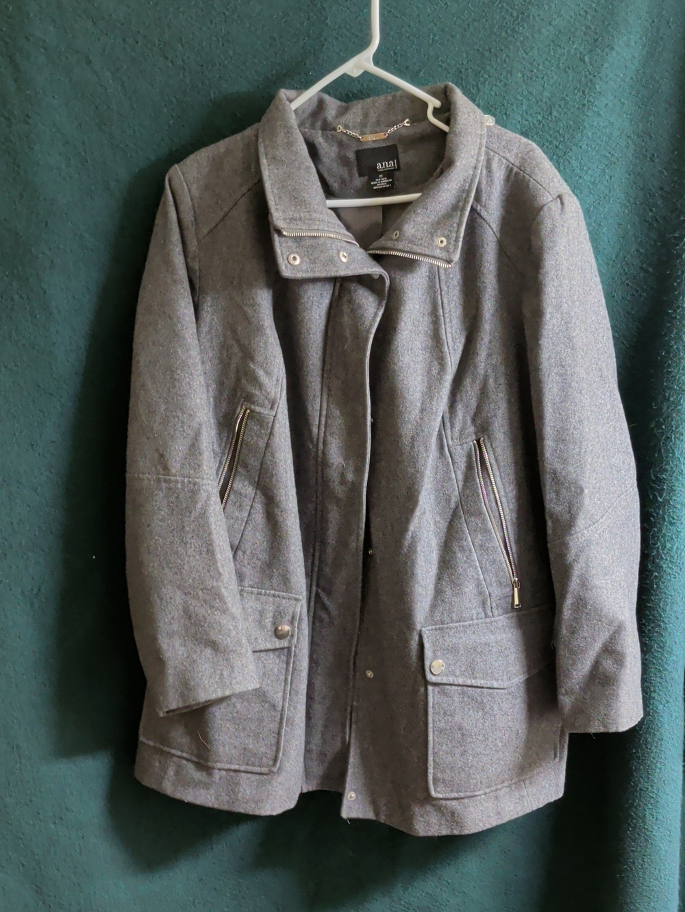 a.n.a Gray Wool-Blend Pea Coat with Zip Pockets